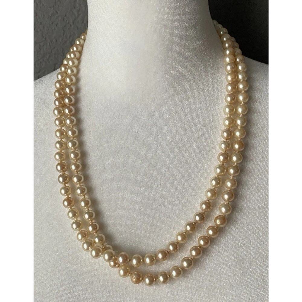 Vtg Majorica Simulated Pearl Necklace Long Opera Cream 7-8mm 44” Original Box